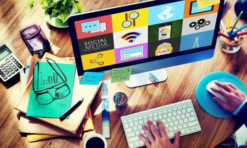 digital and online marketing icons shown on computer screen